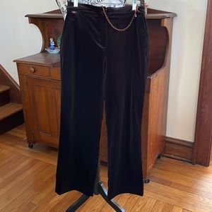 St. John brown velveteen pants with copper chain detail.